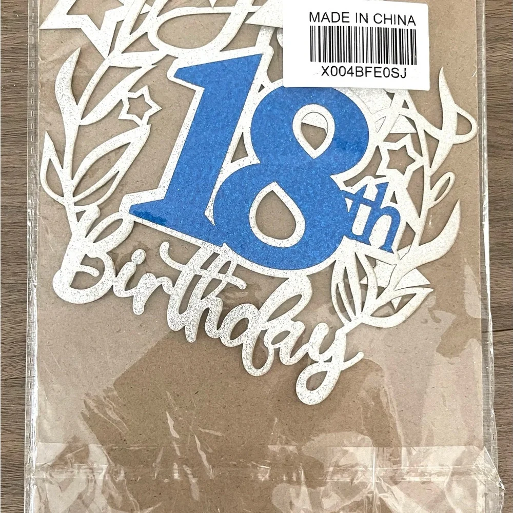 Sparkling Blue and Silver 18th Birthday Cake Topper
